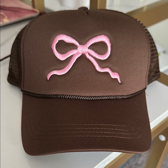 Pink Lily Bow Trucker Hat Brown with Pink Bow - Picture 2 of 8